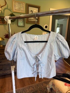 Abound Light Blue and White Striped Tie-Front Crop Top